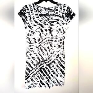 SUMMER SHIFT DRESS, BLACK WHITE COLLAGE,SIZE S, SHORT SLEEVE, 100%COTTON